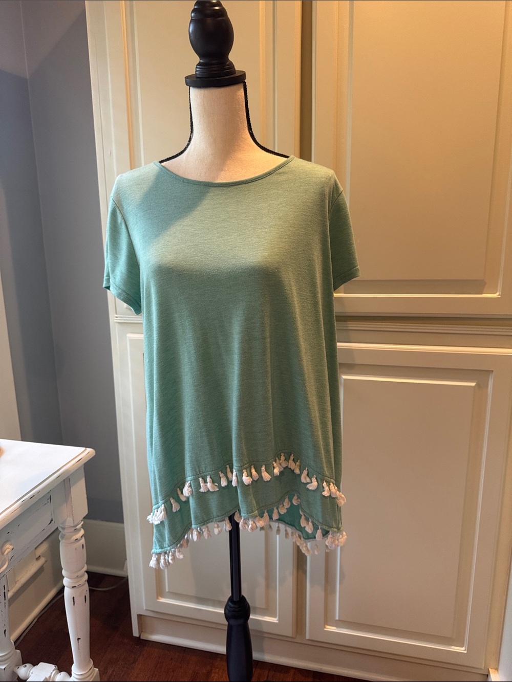 Kori Light Sage Tassel-Hem Short Sleeve Tunic